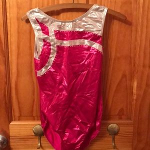 Pink and silver gymnastics leotard